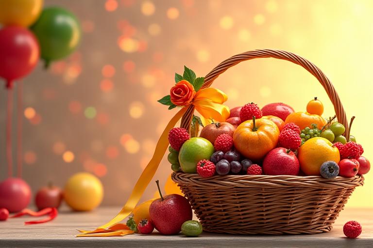 お祝い用の華やかなフルーツバスケット