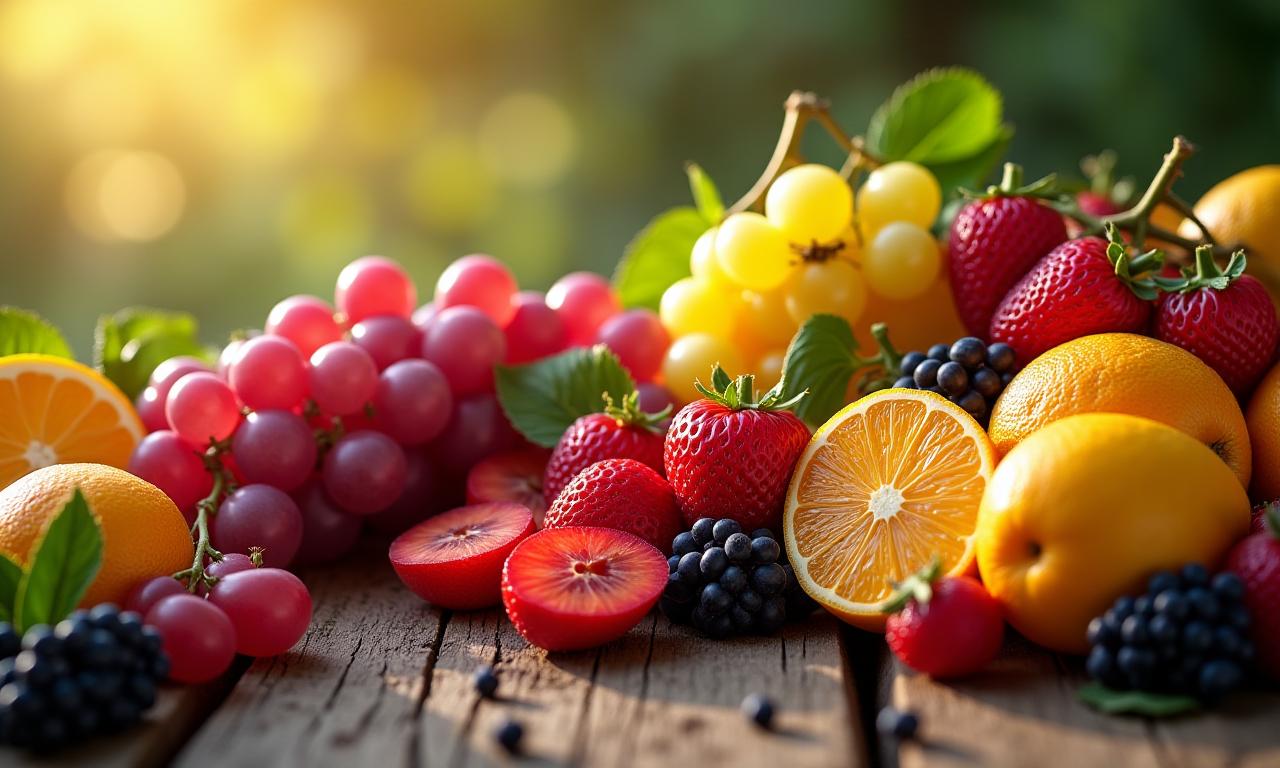 色とりどりの新鮮な果物の盛り合わせ